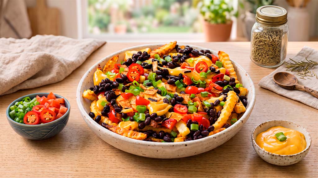 Patatas con queso y toppings